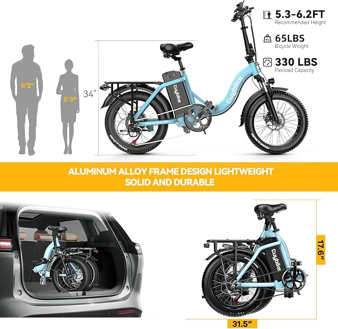1000W Folding Electric Bike,48V 20AH Removable Battery E Bike,30+MPH,80 Miles Max Range Electric Bike for Adults,20" Fat Tire Foldable ebike,Adult Electric Bicycle for Commute Beach Snow