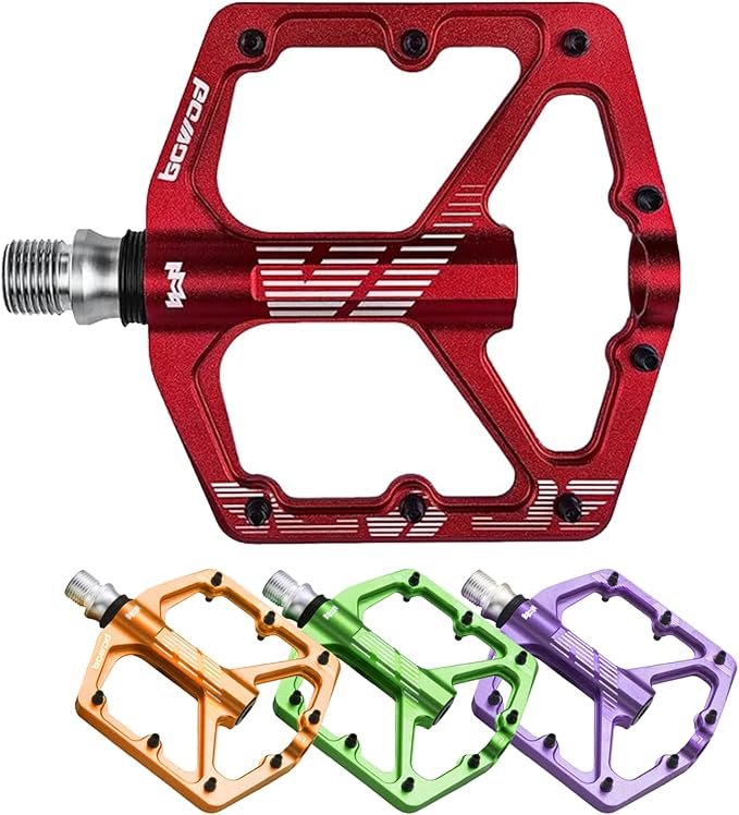 MTB Pedals Flat, Gravel Bike Pedals Flat, Light CNC Aluminum Alloy Platform Pedal w 3 Bearings Cr-Mo Spindle, Grippy Bicycle Pedals w 16pcs Pins, Mountain Bike Pedals Adult Child BMX Bike 9/16"