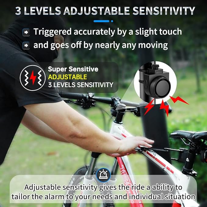 Wireless Remote Bike Alarm: 115dB Super Loud Bicycle Vibration Motion Sensor Siren Anti Theft Security System Motorcycle Alarm Waterproof USB-C Rechargeable Multipurpose Vehicle Alert Device