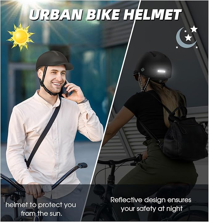 Shinmax Adult Bike Helmet for Men & Women - Lightweight Adjustable Baseball Cap Style Cycling Helmet with Reflective Strip, Perfect for Urban Commuter & Road Biking