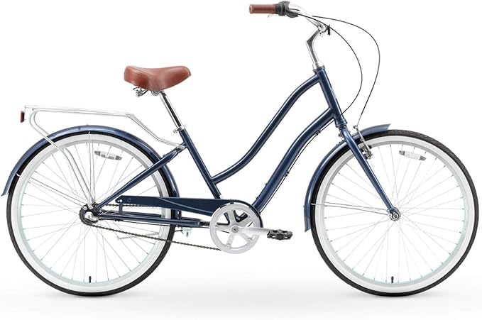 sixthreezero EVRYjourney Women's Steel Beach Cruiser Bike, Hybrid Bicycle, Step Through Frame with Rear Rack and Fenders, 26-Inch Wheels, Multiple Speed Options and Colors