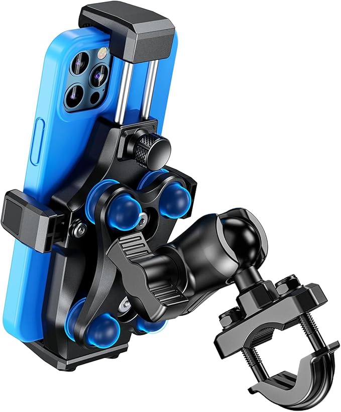 Motorcycle Phone Mount [Vibration Dampener] [High-Speed Secure Lock] Anti-Shake Motorcycle Cellphone Holder, Bike Phone Mount with Short Arm for 0.5"-1.26" Handlebar, 4.7"-7.2" Smartphone