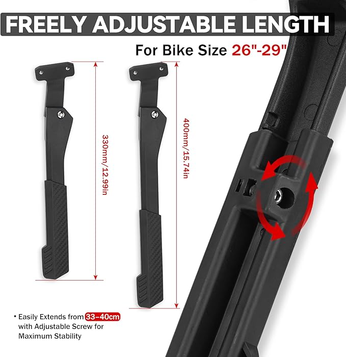 Bike Kickstand Heavy Duty Rear Mount Kick Stand for 40mm 26-29 Inch Aluminum Kickstand for Adult Kids Bike Mountain Bike Ebike Mini Bike Electric Dirt Bike MTB Carbon Fiber Style