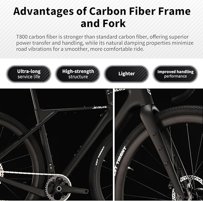 SAVADECK T800 Carbon Gravel Bike, with Shimano GRX610 12-Speed, Hydraulic Disc Brakes, 700x40c Tires for Road & Off-Road Adventure, Men's/Women's Bicycle