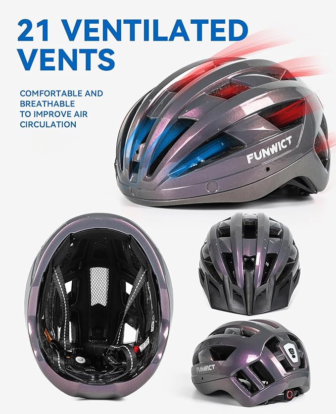 Adult Bike Helmet with Visor and Goggles for Men Women Mountain Road Bicycle Helmet Rechargeable Rear Light Cycling Helmet