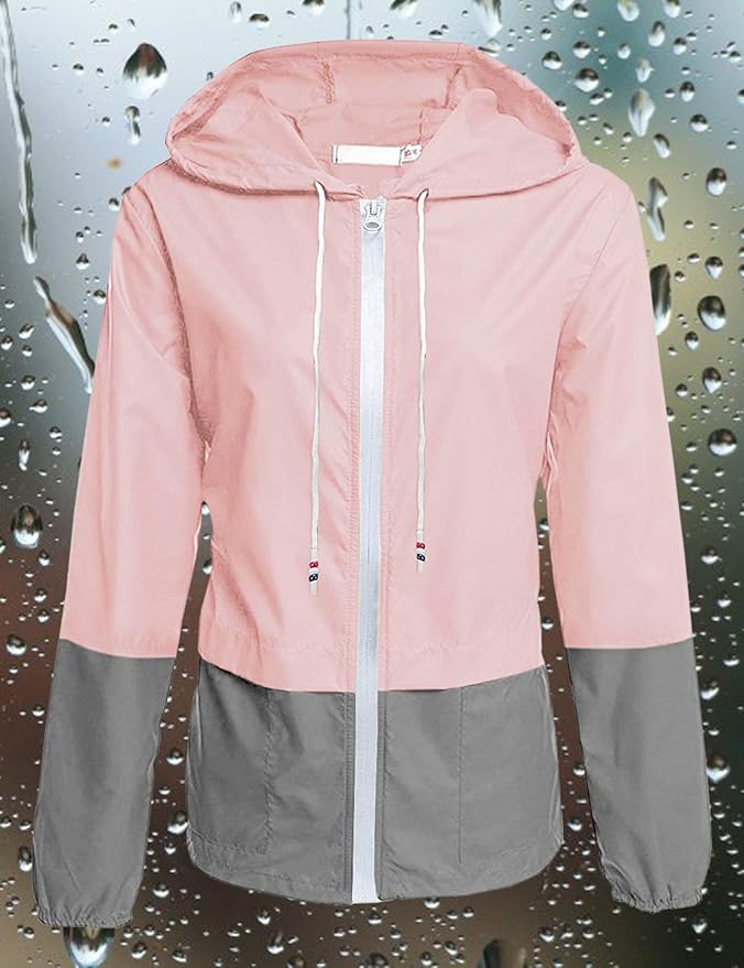 Avoogue Raincoat Women Lightweight Waterproof Rain Jackets Packable Outdoor Hooded Windbreaker