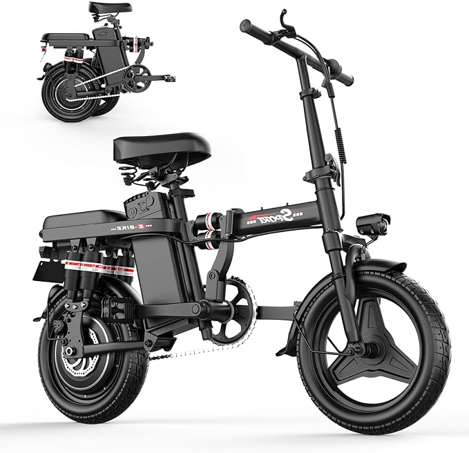 Electric Bike for Adults Teens, 1200W Peak Motor, 25MPH Folding E-Bike, 480/720Wh Battery, 45 Miles Range, Advanced 6/8 Point Suspension, 14" Compact Electric Bicycle with Pedals for Commuting