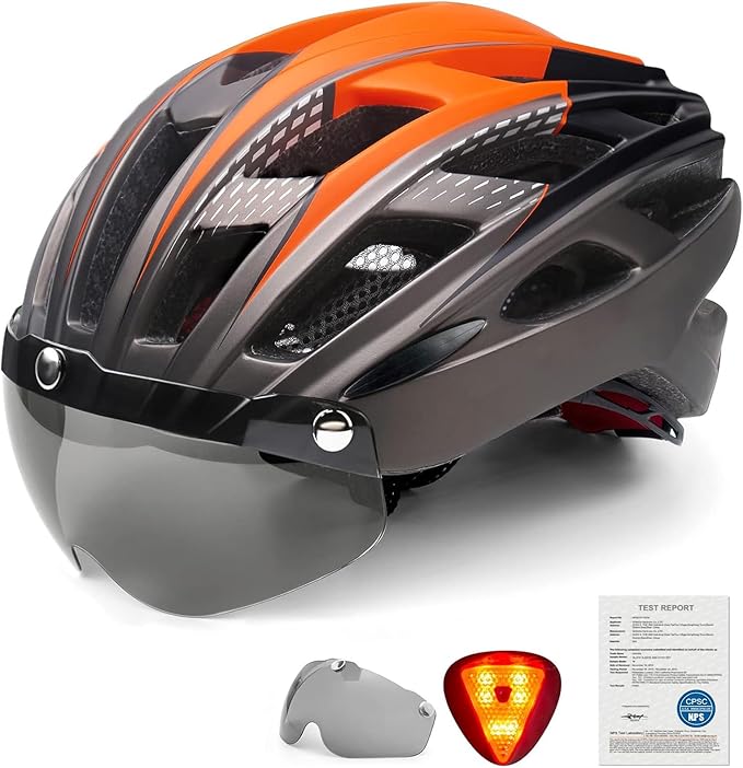 Bike Helmet, Basecamp Bicycle Helmet with Rear Light & Detachable Magnetic Goggles Lightweight Cycling Helmet Adjustable for Adult Men Women Mountain & Road (BC-069)