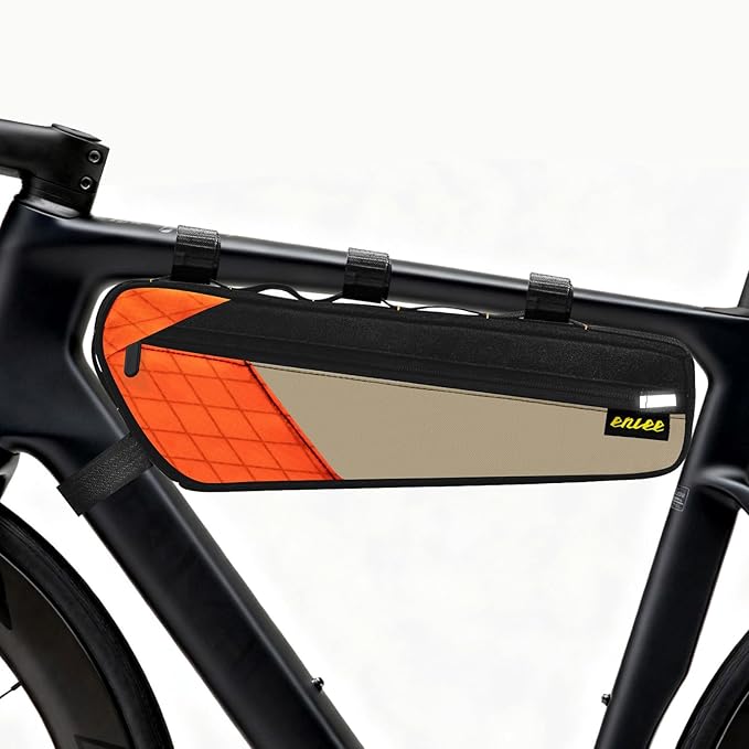 ENLEE Bike Frame Bag, 2.5L Large Bicycle Frame Bag, Waterproof & Lightweight Triangle Bike Bag Perfect Storage Tool/Phone For Mountain Road Gravel Bike, Easy Installation With Straps, Orange