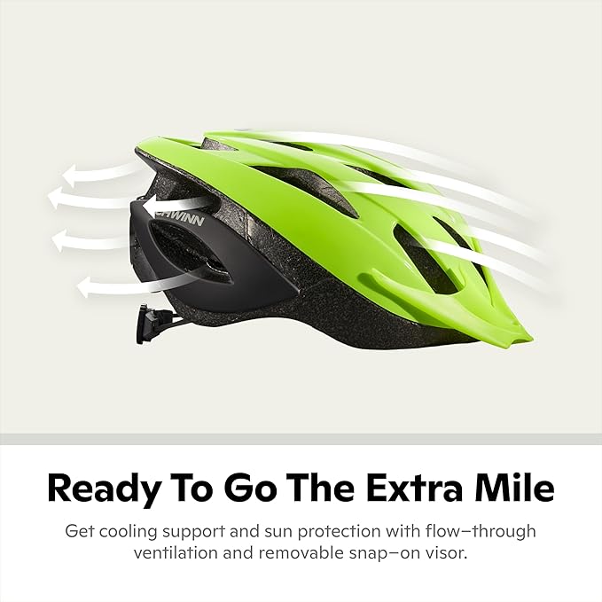 Schwinn Thrasher Helmet for Adults, Size 58-62 cm for Riders Ages 14+, Microshell, Adjustable Dial & Straps, Interior Padding, Air Vents, Lighted or Unlit, Visor, Adult Bike Helmet