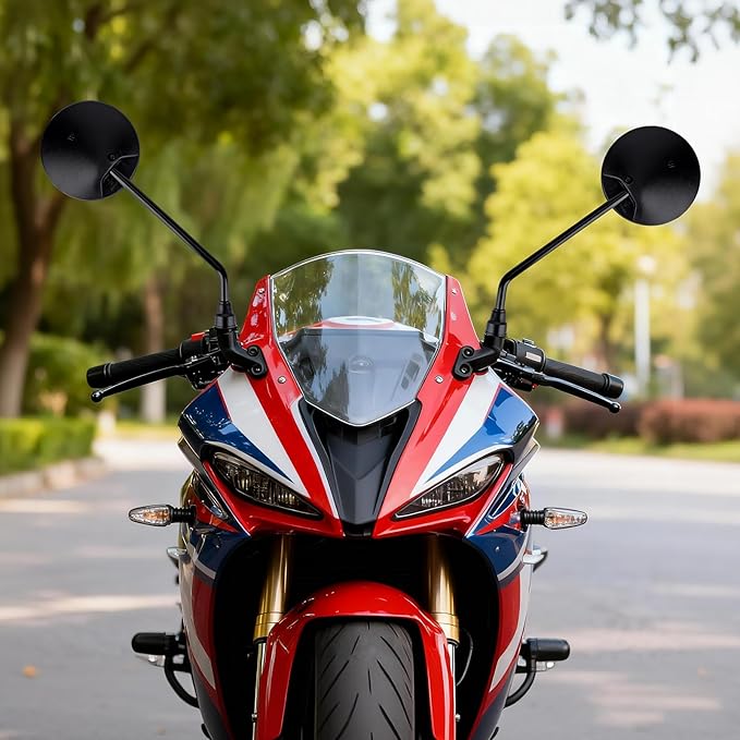 Universal 2Pcs Round Motorcycle Mirrors, Motorcycle Rearview Mirrors Side Mirrors with 8mm Bolt, 7/8" Handlebar Mount M8 Copatible with ATV, Dirt bike, Scooter, Moped, E-Bike