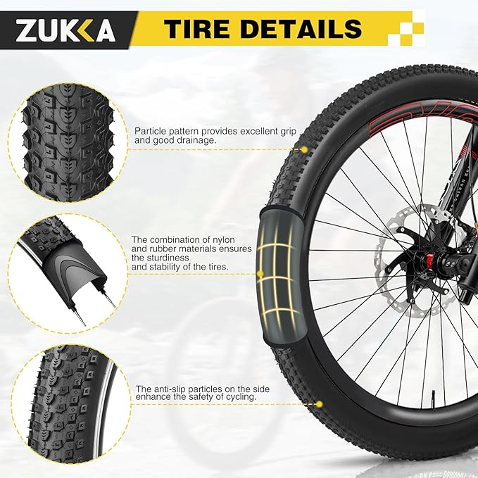 ZUKKA Bike Tire 20/24/26/27.5/29 x 2.125 Bike Tire 2 Pack Mountain Bike Tire Folding Replacement Tire for MTB Mountain Bike, Kids