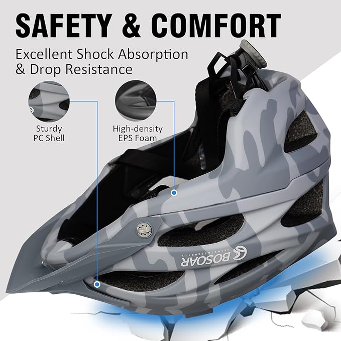 Mountain Bike Helmet,Adult Cycling Helmet with Camera Mount and Detachable Visor for Men Women Youth,Suggested Fit 55-61 Cm