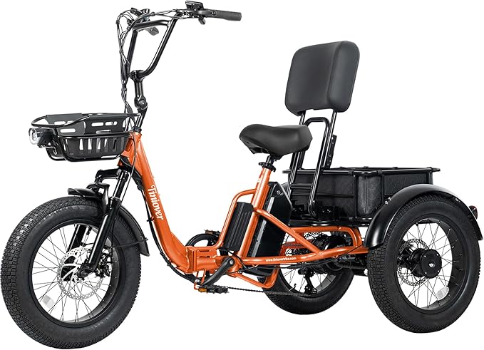 Folding Electric Tricycle for Adults 2 Seater, 22MPH 100 Miles 4" Wide Fat Tire Electric Trike, 3 Wheel Electric Bike 1200W, 48V 20AH Battery, 550LBS Load, Reverse, Parking, Differential, UL Certified