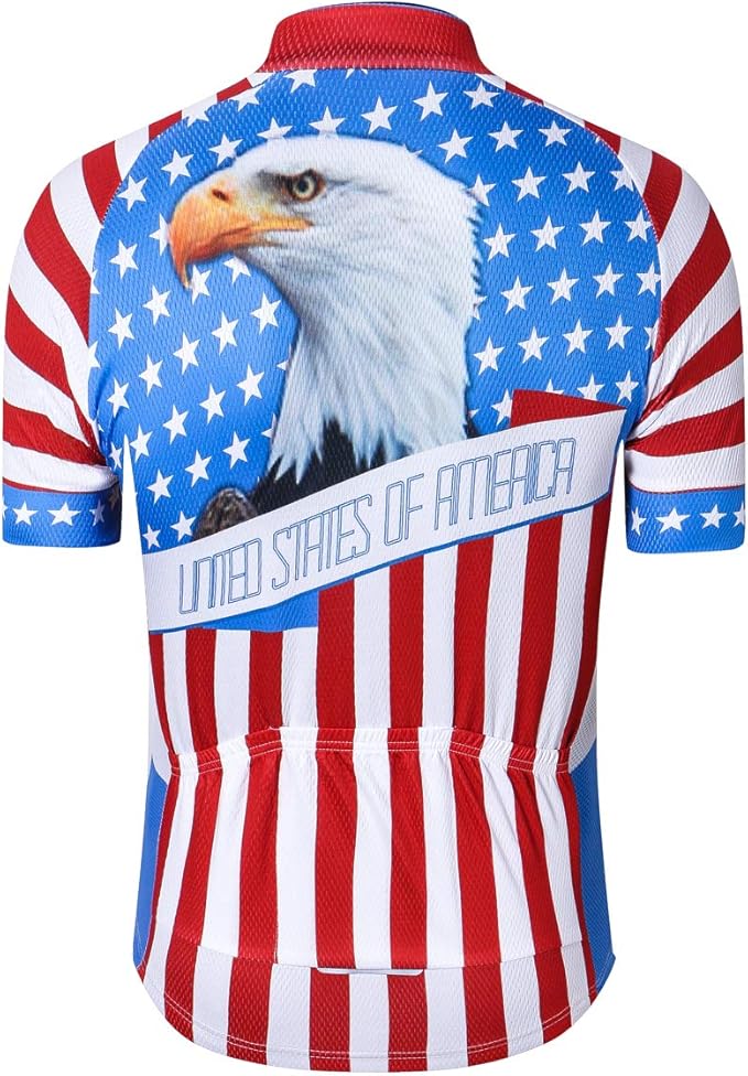 Cycling Jersey Short Sleeve USA Style Bike Tops with Pocket Reflective Stripe