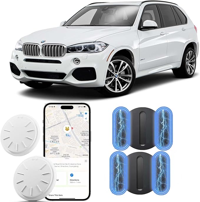 Hidden GPS Tracking Devices, 2PCS Real Time GPS Tracker Work with Find My (iOS Only), Hidden Car GPS Tracker with Magnetic Waterproof Case, No Monthly Fee Car Tracker, Black