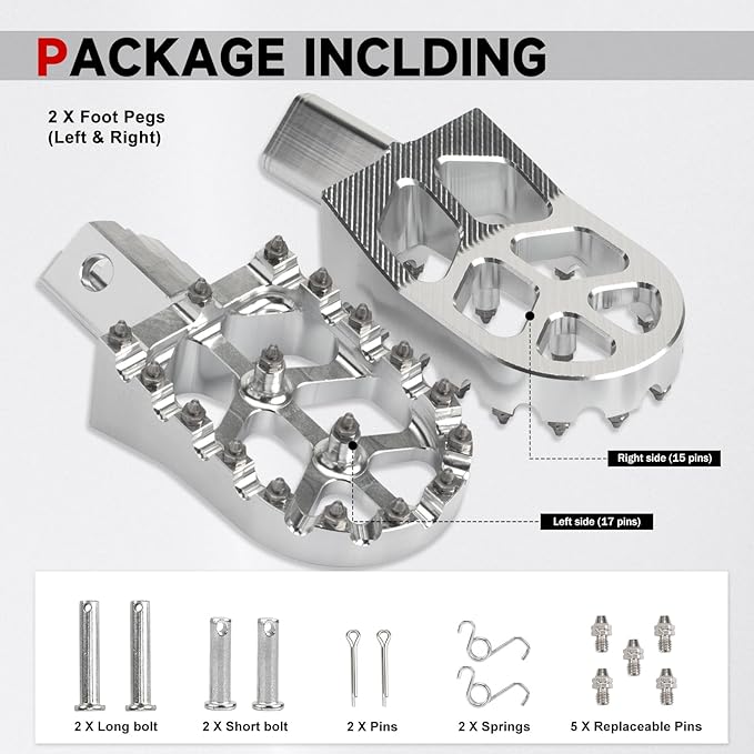 Mini Bike Foot Pegs CNC Anti-Slip Wide Footpegs for CRF50 CRF70 Coleman CT100U CT200U BT200X CC100X CRF XR50 70 110 125 SSR Apollo TaoTao Motorcycle Dirt Bike Pit Bike Pedals (Silver)