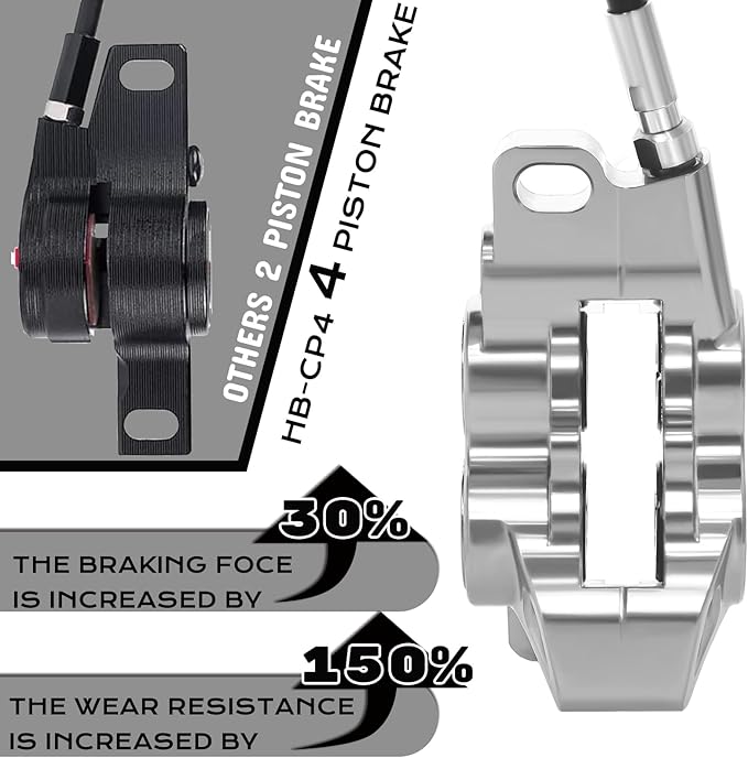 BUCKLOS MTB Hydraulic Disc Brake Set 4 Pistons Front 850mm and Rear 1550mm Hydraulic Brakes with Aluminum Alloy Lever with Caliper Ceramic Brake Pad Fit Mountain Bike,Ebike,Fat Bike HB-CP4 (Pre-Bled)