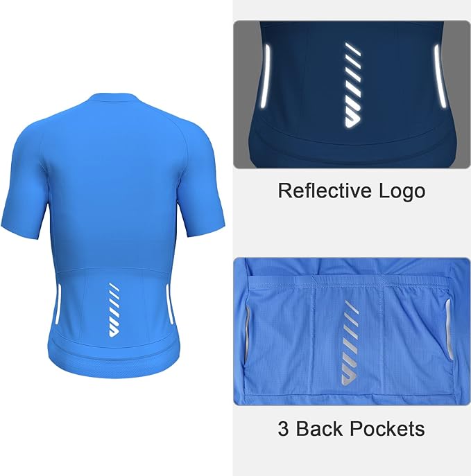 Lo.gas Cycling Jersey Men Short Sleeve, Road Bike Jerseys Full Zipper with Pockets, Bicycle Clothing Breathable Quick Dry