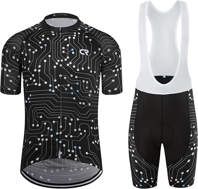 Coconut Ropamo CR Men's Cycling Jersey Set Road Bike Jersey Zipper Pocket Bib Shorts with 4D Padded Cycling Clothing Set
