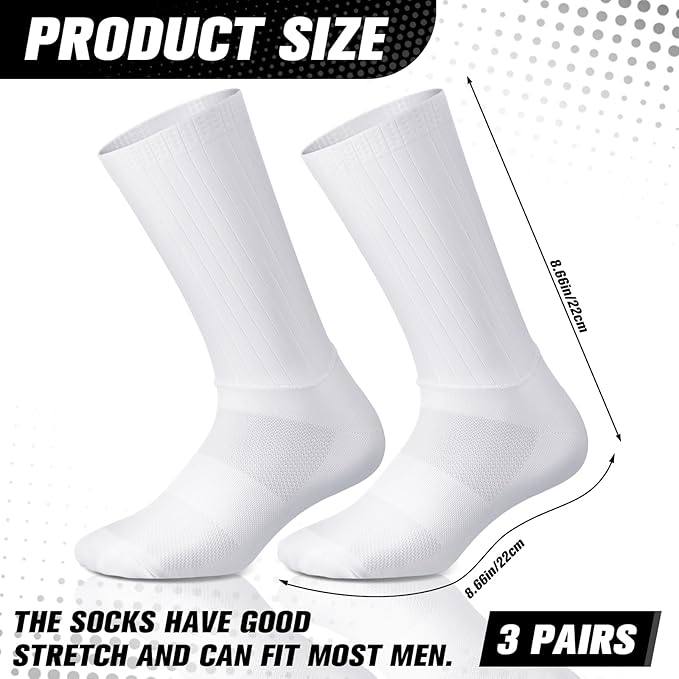 Newcotte 3 Pairs Aerodynamics Socks Cycling Aerodynamics Socks Anti-slip Silicone Line Cycling Sports Running for Men Women