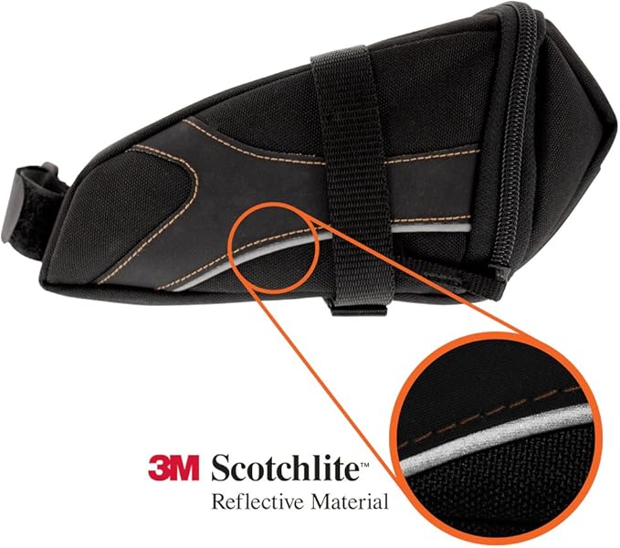 BV Strap-On Bike Bag with Reflective Material - Saddle Bag with Seperate Divider for Small Items for All Your Essentials - Bike Pouch with Taillight Hanger for Maximum Safety