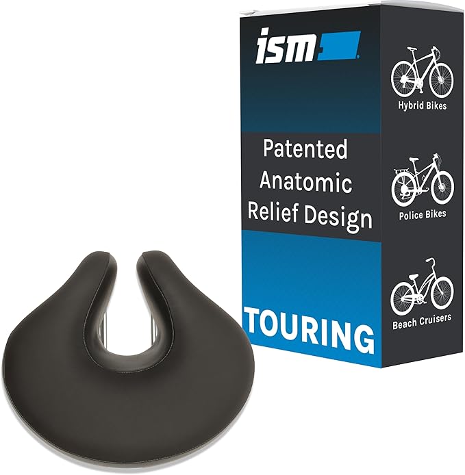 ISM Comfort Series Noseless Bike Saddle for Upright Riders - Anatomic Relief Bicycle Saddle for Hybrid, Police, Commuter Bikes, and Beach Cruisers - Wide and Thick Comfortable Bike Seat for Men/Women