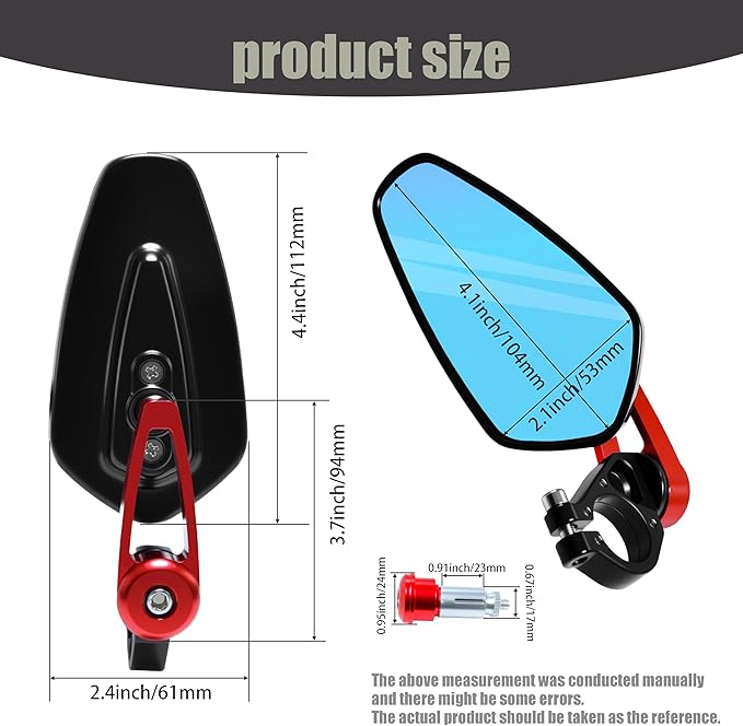 7/8" Motorcycle Mirrors - 22mm Bar End Rear View Mirrors Compatible with Most Yamaha, Kawasaki, Honda Grom, Ducati, Suzuki and More Bike Scooter Street Sport Cruisers
