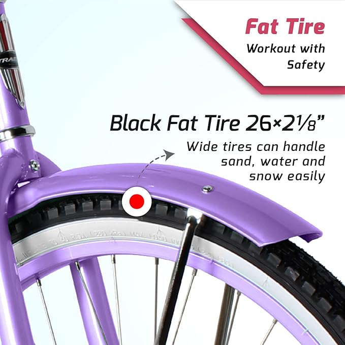 Tracer Nova Beach Cruiser Bike for Women,26 Inch Wheels,Hi Ten Steel Frame,1 Speed,Coaster Brake,Hybrid Bike for Adults,Complete Cruiser Bikes,Purple