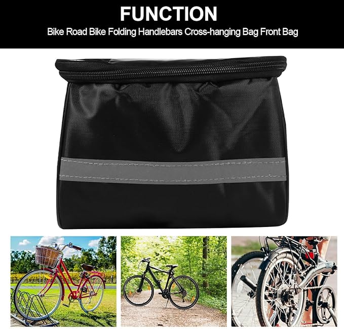 BESTonZON Bike Handlebar Bag and Front Frame Bag Black, Waterproof Cycling Pouch with Multiple Compartments for Road and Foldable Bikes, Convenient Storage for Commuting and Outdoor Riding