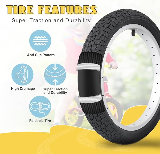 12/16/20x2.125 Bike Tires 1/2 Pack 12/16/20 Inch Kids Folding Replacement Tire/Tube Suitable for Tires 12/20x2.1 12/16/20x2. 125 12/20x2.25, Multiple Colors