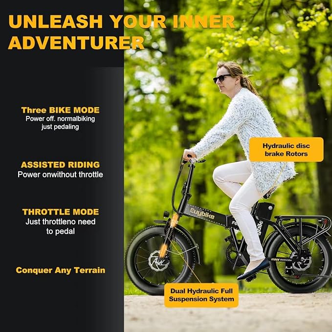 Auloor Folding Electric Bike for Adults,1000W Motor(1000W Peak),30MPH, 80Mile,48V 20AH Battery,20" Fat Tire Foldable Electric Bicycle,Commuter Beach Snow E-Bikes,7-Speed