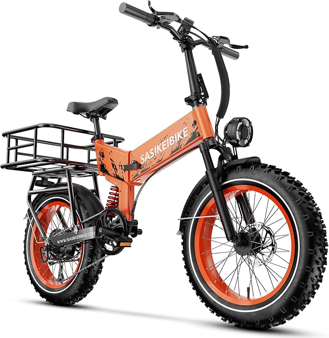 1500W Folding Electric Bike for Adults, 52V 20AH Large Removable Battery E Bike, 30+MPH, 80 Miles Max Range, 20" x4.0 Fat Tire Ebike, Dual Suspension Commute Electric Mountain Bicycle