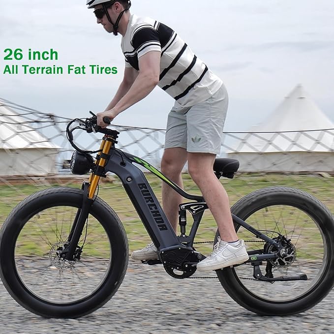 Electric Bike for Adults 1500W Peak 30 MPH E-Bike 70-140 Mile, 48V 20/40 Ah Removable Battery, 26" Fat Tire Electric Dirt Bike, Full Suspension, Dual Hydraulic Disc Brakes, 7 Speed