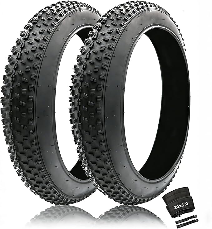 20, 24, 26 Inch Fat Bike Tires, 3.0/4.0 Width with Inner Tubes, Puncture Proof All Terrain Snow Sand Off Road, E-Bike Replacement for Mountain/Commuter/Beach Cruiser