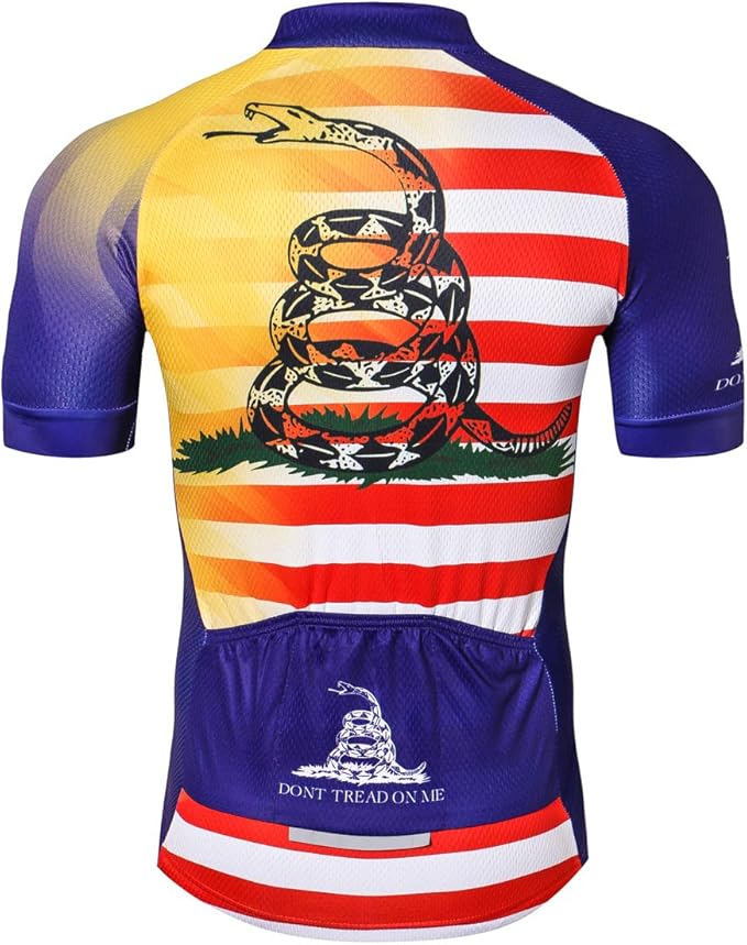 Cycling Jersey Short Sleeve USA Style Bike Tops with Pocket Reflective Stripe