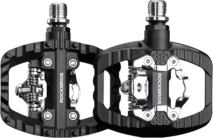 ROCKBROS Mountain Bike Pedals MTB Pedals, Nylon Widened Flat Pedal with Non-Slip Nails, Sealed Bearing Clipless Pedal Compatible with SPD, Universal 9/16" for Road Bike, MTB