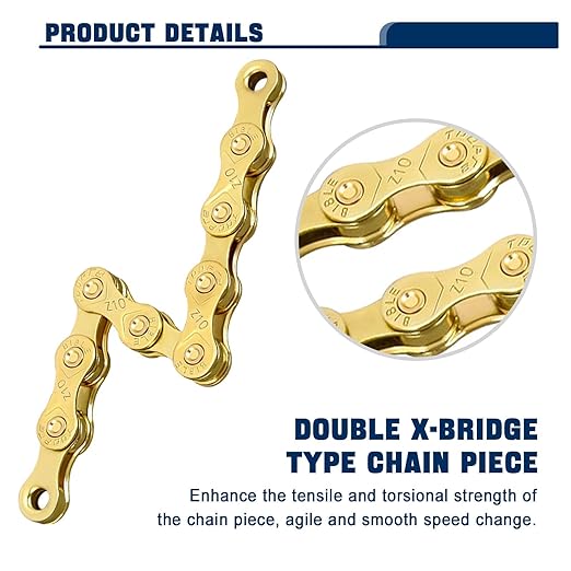 Bike Chain, 10 Speed Bike Chain 1/2" x 11/128" 116 Links Bicycle Chain for Road Mountain Folding Racing Cycling Bikes (Gold-10 Speed)