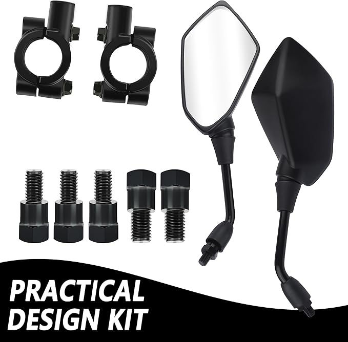 Motorcycle Mirrors with 8mm & 10mm Bolt,HD+360° Adjustable Motorcycle Mirrors for Handlebars,Motorcycle Accessories Wide Angle Rear View Mirror for Scooter,ATV,Dirt Bike (Black)