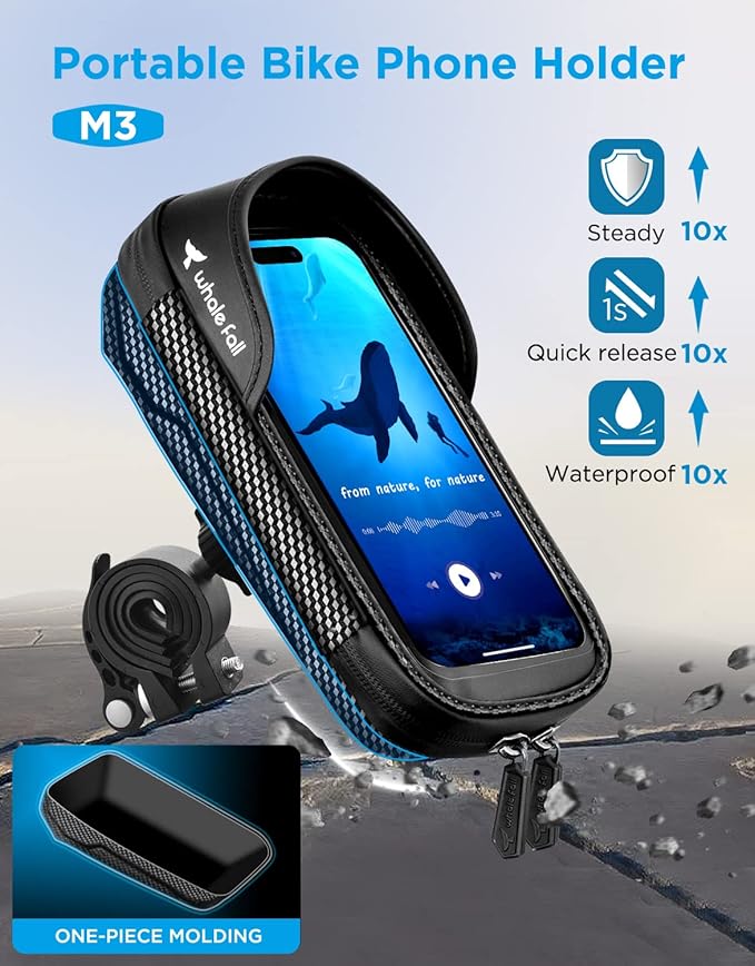 whale fall 360° Rotatable Bike Phone Holder, Waterproof Handlebar Bag with Touchscreen & Storage, Durable Bike Phone Mount for Navigation, Essential Bicycle Accessories for Phones Under 7"