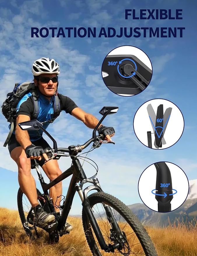 2 Pack Anti-Glare Convex Handlebar Bike Mirror with 2 Reflective Stickers, Wide Angle UHD Rearview Glass, Safe Universal Accessories for Bicycle Ebike Scooter Motorcycle Snowbike