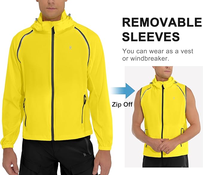 Little Donkey Andy Men's Quick-dry Running Jacket, Convertible UPF 50+ Cycling Jacket Windbreaker with Removable Sleeves
