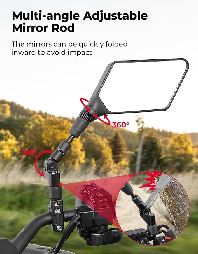 KEMIMOTO ATV Mirrors, 8MM 10MM Foldable Motorcycle Mirrors with 7/8" Handlebar Mounts, Clear Vision fit ATV Motorcycle Scooter Bike, Compatible with Polaris Sportsman, Outlander, Raptor