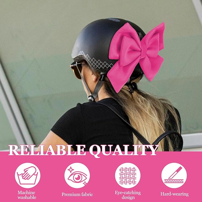 Bow Helmet Accessory, 8.07"x11.22" Stylish Motorcycle Helmet Bow Decoration for Women, Removable Cute Fashion Ribbon Bows Ornament for Motorcycle Scooter E-Bike Helmets (Rose Red)