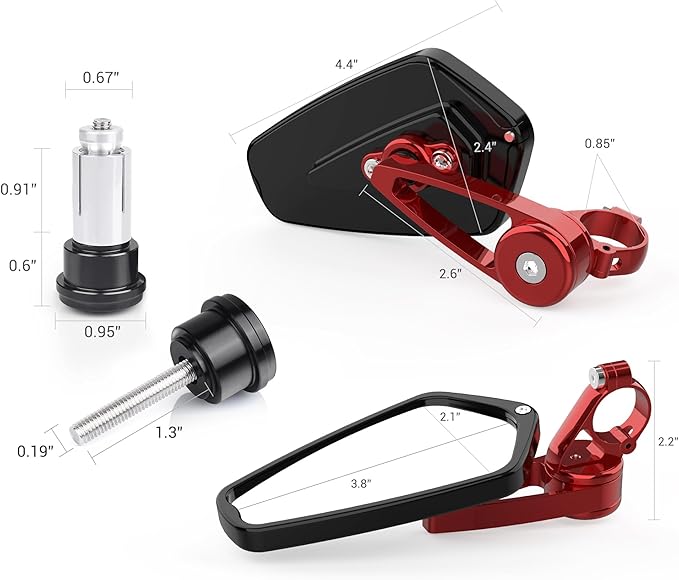 MICTUNING CNC Motorcycle Mirrors - 7/8" (22mm) Bar End Rear View Mirrors Compatible with Most Honda Grom, Yamaha, Kawasaki, Ducati, Suzuki and More - Red