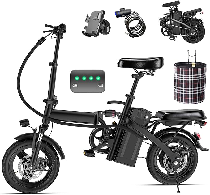 Electric Bike for Adults and Teens, Folding Ebike, Commuter City Foldable with 560W Motor, 48V 10Ah Battery, 24MPH Speed Pedals Assist, Dual Disc Brakes,14" Compact Electric Bicycles