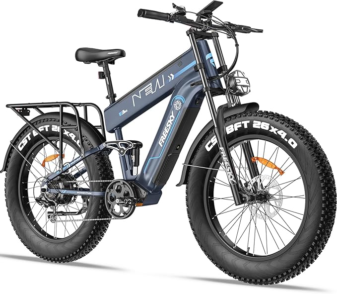 FREESKY Dual Battery Electric Bike for Adults, 48V 41AH 160 Miles Long Range E Bike, 4000W Motor 40MPH+, 26" Fat Tire Fast Mountain EBike, Full Suspension & Hydraulic Brakes, UL 2849 Certified by TÜV