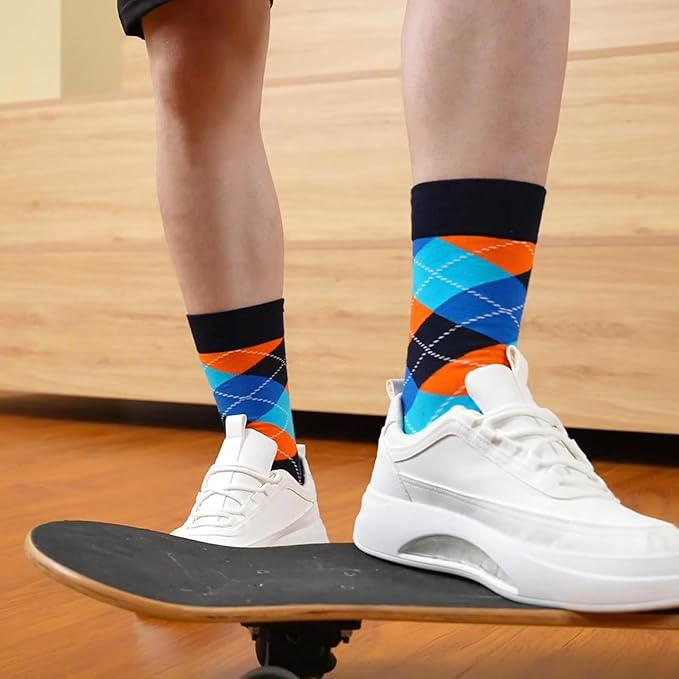WeciBor Men's Dress Funny Crazy Colorful Novelty Combed Cotton Crew Socks 12 Pack - Size 7-10/10-13/13-15