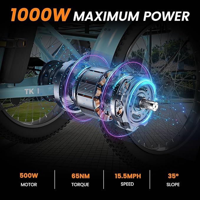 MOPHOTO Electric Tricycle for Adults, 20in 3 Wheels Folding Electric Bicycle Bikes, 48V 500W Electric Trike Ebike with Aluminum Frame, Removable Battery