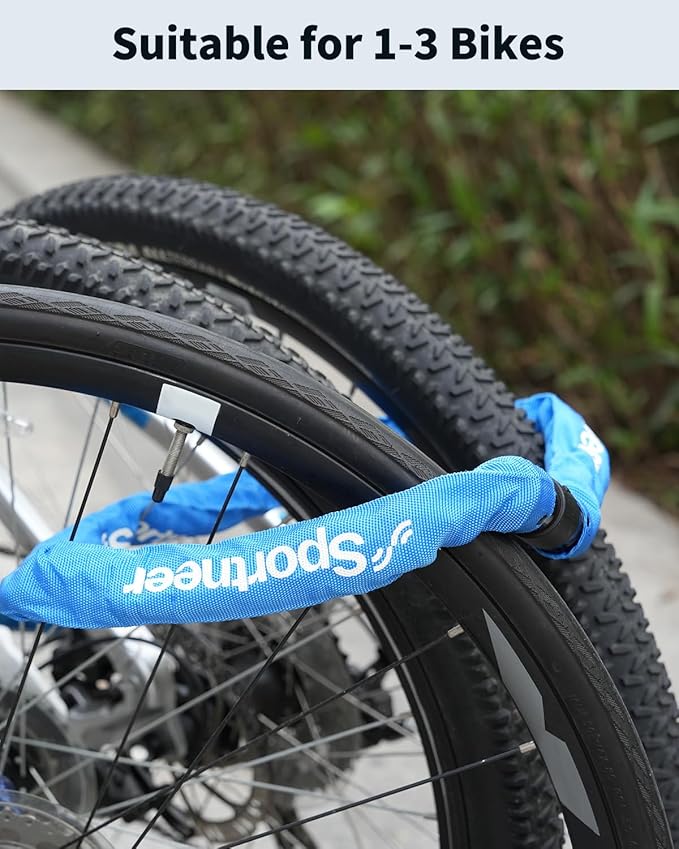 Sportneer Bike Lock - 8mm Thick High Security Anti Theft Bike Chain Lock with 2 Keys- 3.2ft Long Heavy Duty Anti-Cut Bicycle Lock for Bike, Motorcycle, Bicycle, Door, Gate, Fence, Grill - Blue
